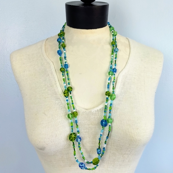 Piece #56 "Peacock Park" Green & Blue Jewelry Set - Picture 6 of 7